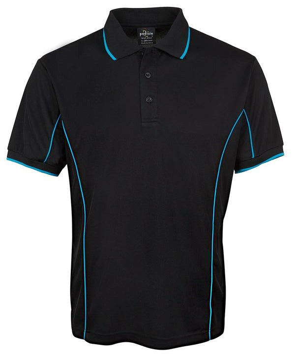 Poly Piping Polo - Black/Aqua, XL
