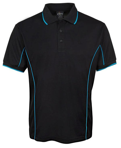 Poly Piping Polo - Black/Aqua, M